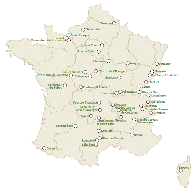 AOC FROMAGES CARTE FRANCE